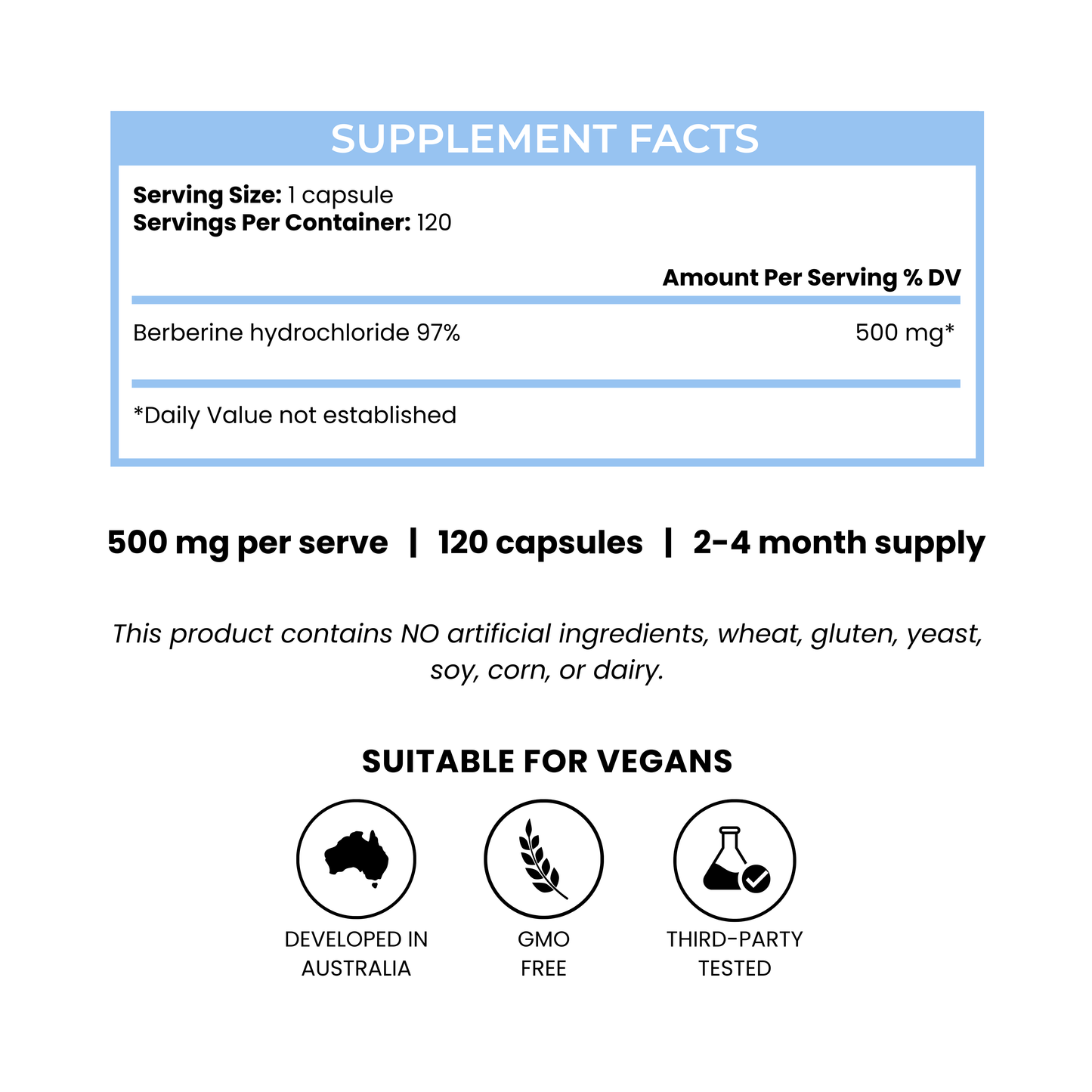 Berberine - 500mg 120 Capsules (4-month supply)