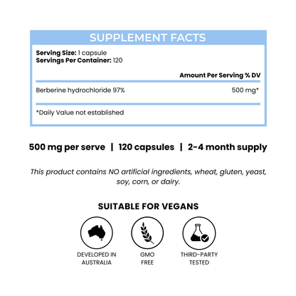 Berberine - 500mg 120 Capsules (4-month supply)