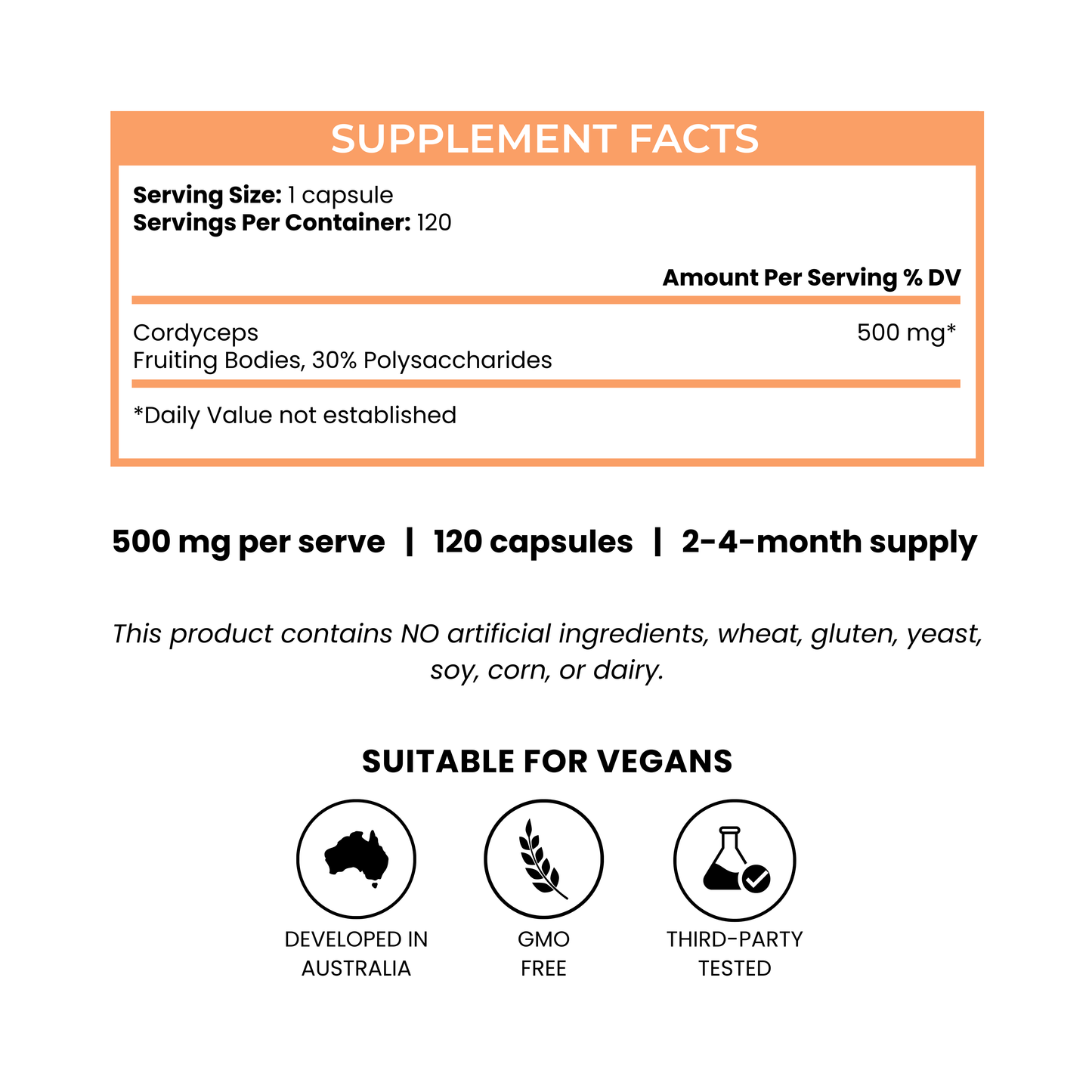 Cordyceps 500mg 120 Capsules (4-month supply)